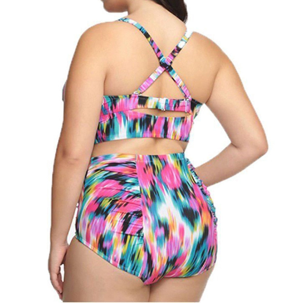 Plus Size Two Piece Swimsuit Bikini Black Blue Hot Pink Multicolor