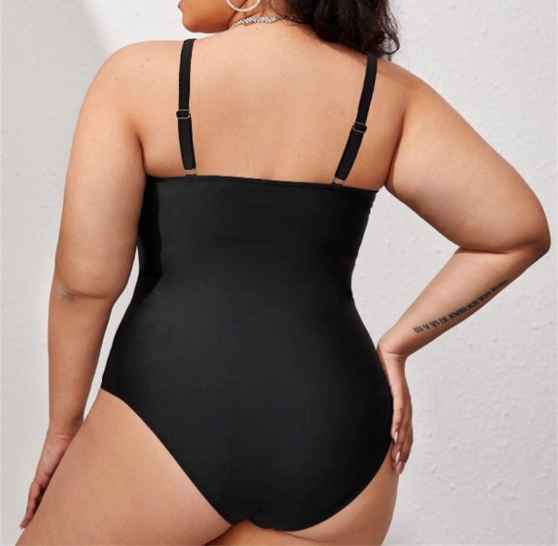 Plus Size Women Swimwear Black Cut Out