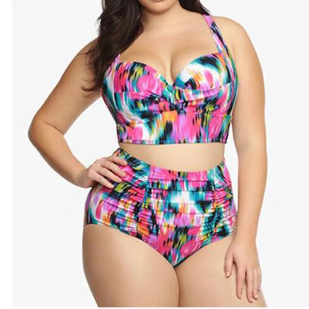 plus size two piece bikini tops and high waist bottoms cutest flattering curvy woman swimwear hot pink multicolor