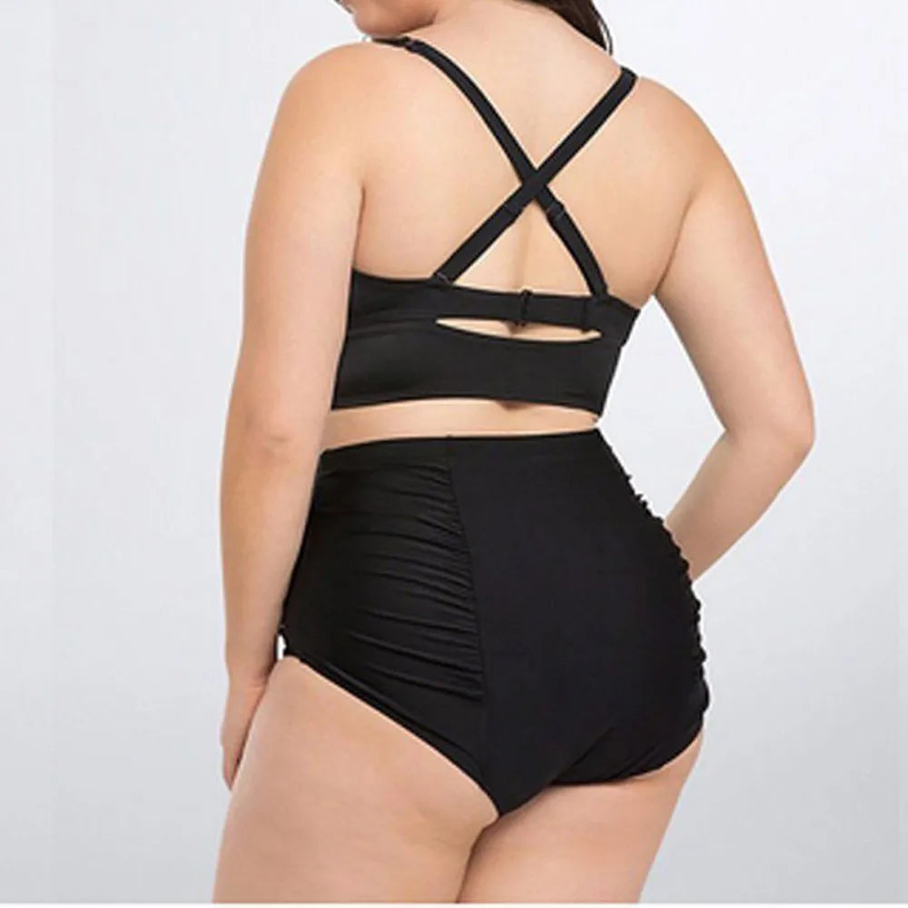 Plus Size Two Piece Swimsuit Bikini Black Blue Hot Pink Multicolor