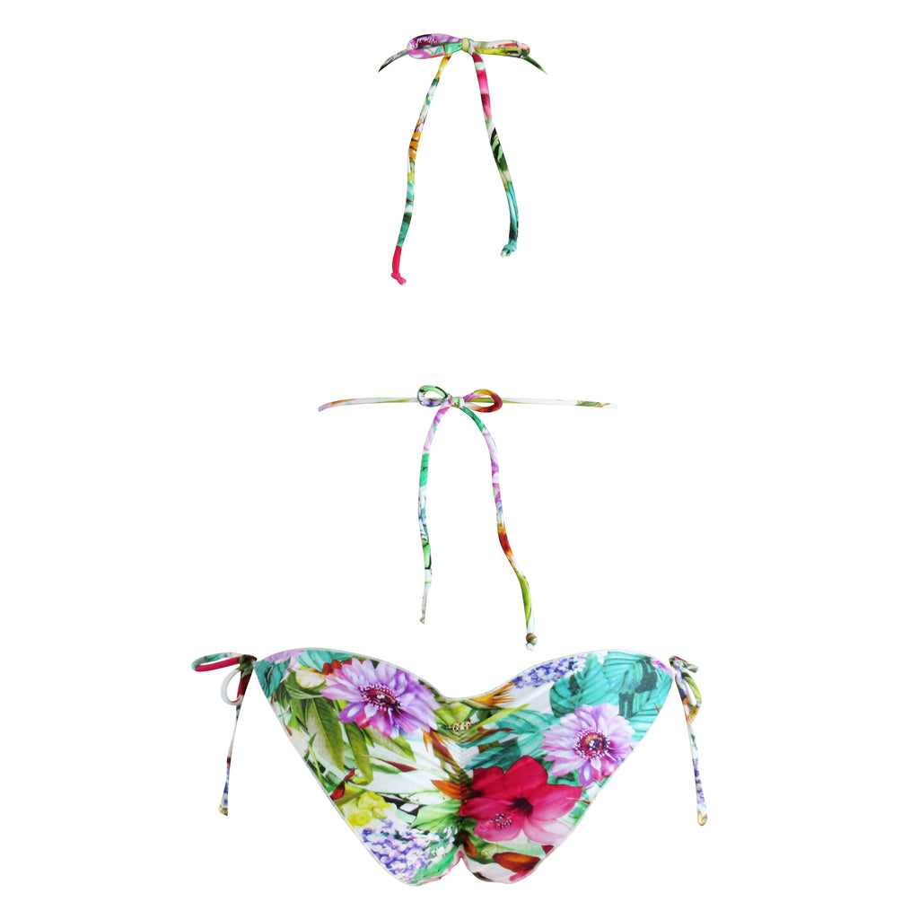 White Floral Two Piece Swimming Suit Scrunch Cheekster Bottom