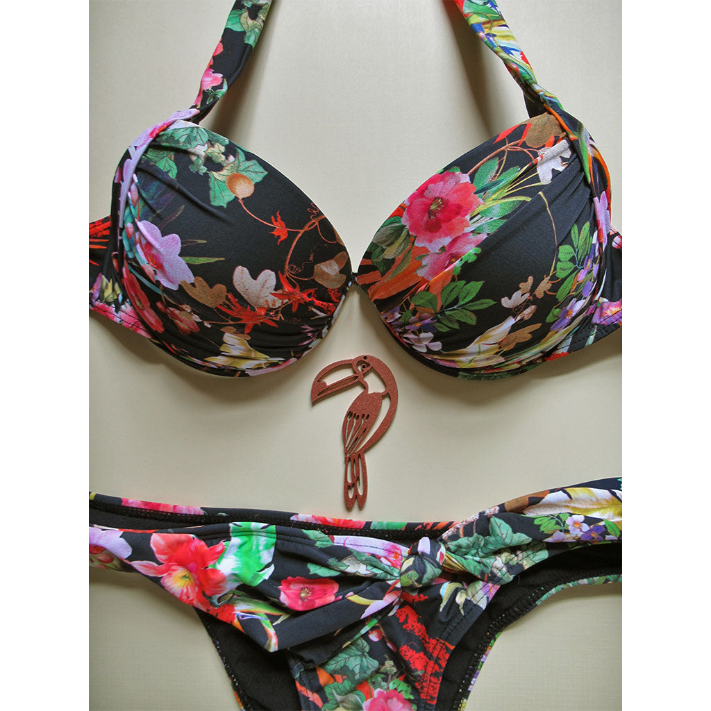 black close up flat view bikini padded top cute brazilian cheeky bottom