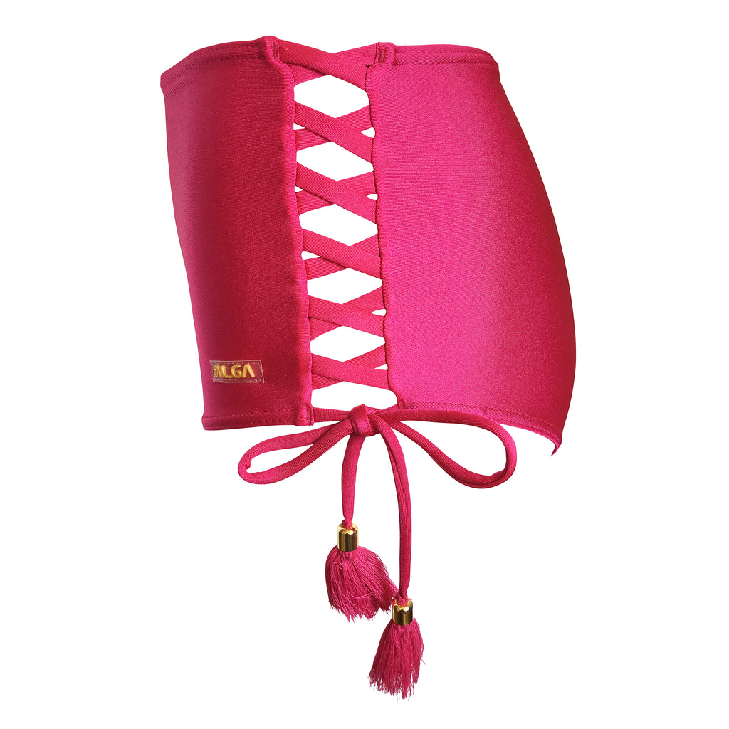 hot pink magenta crop top high waist bikini two piece ladies bathing suit