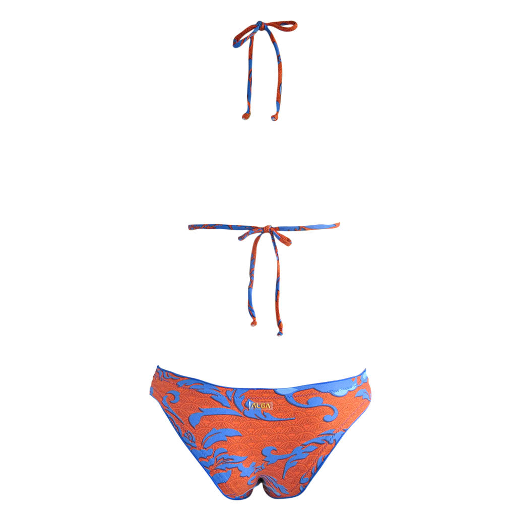 orange blue hawaiian aloha print two piece ladies swimsuit back view