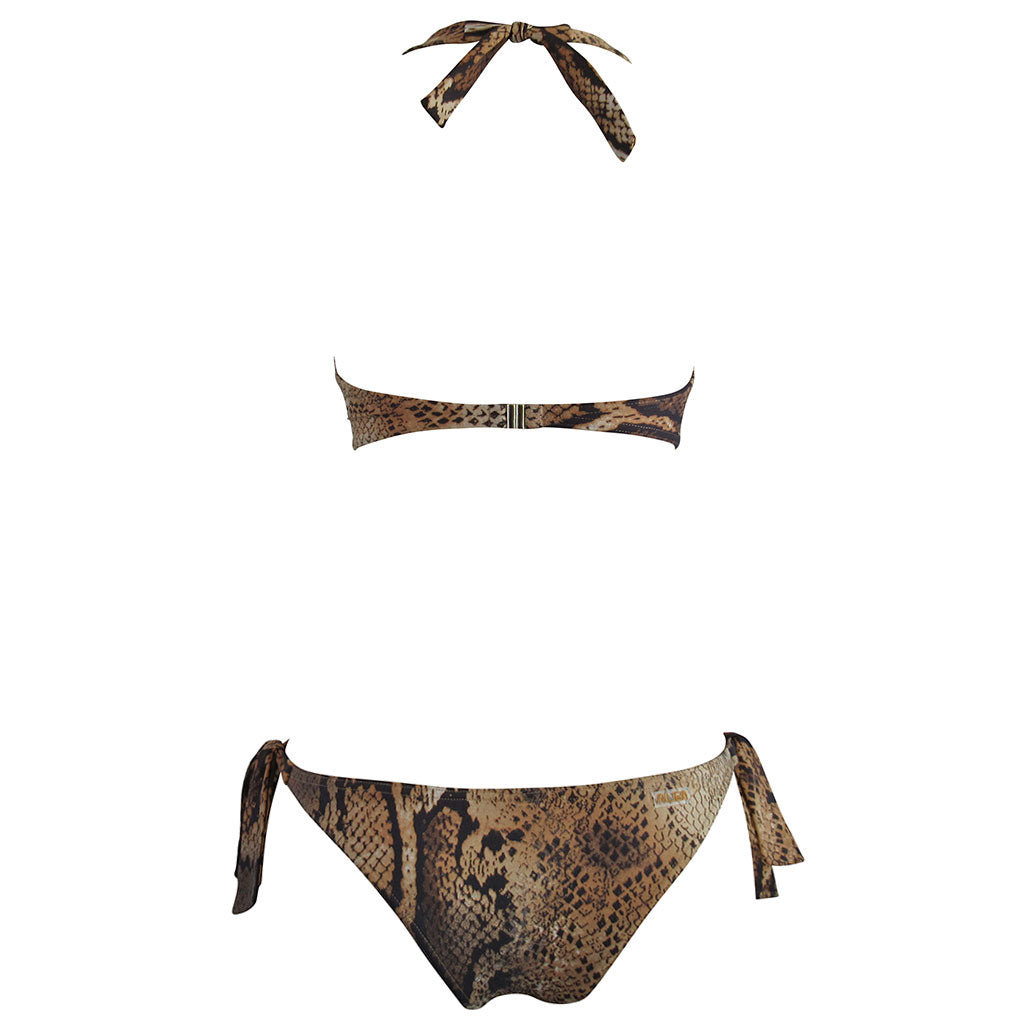 snake print snakeskin python brown secy cut out monokini women's swimwear