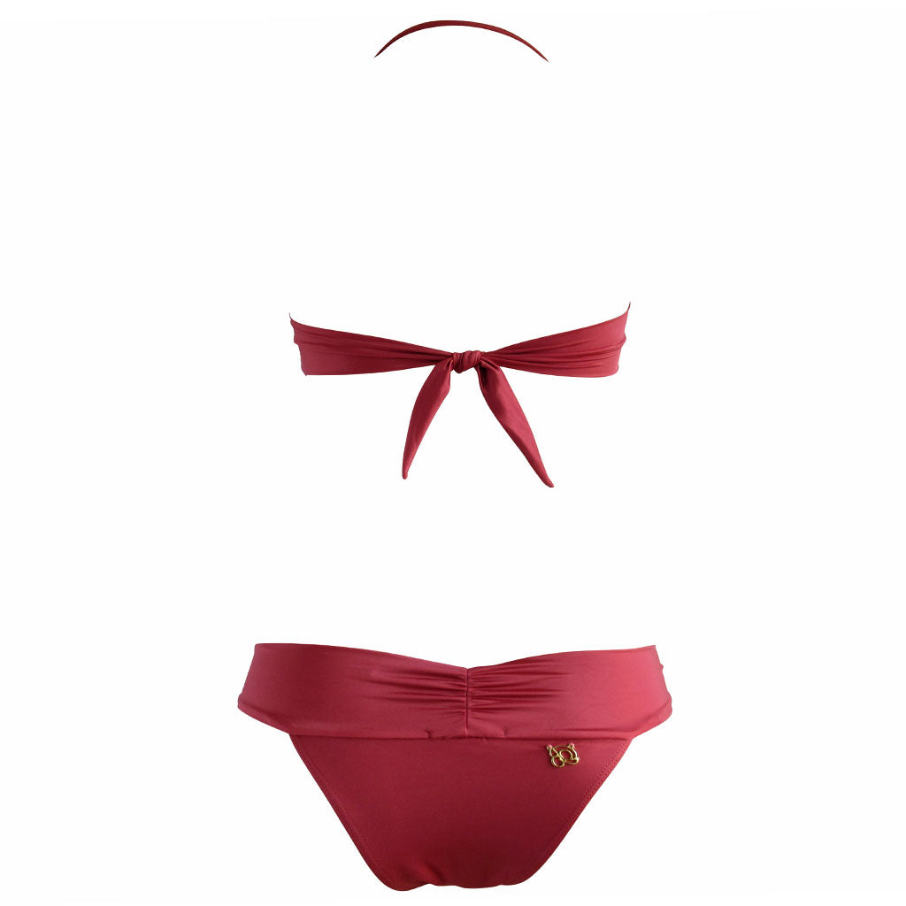 Brigitte Lara Red and Orange Stripe Color Block Bandeau Bikini - Guava Sunset
