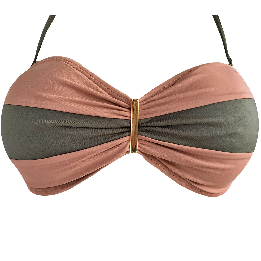 Brigitte Lara Bandeau Bikini - Nude / Army Green