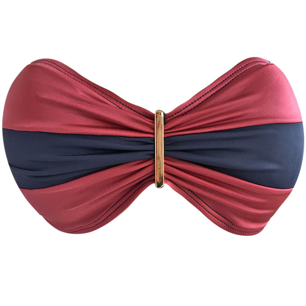 Brigitte Manu High Waisted Bandeau Bikini - Red / Navy