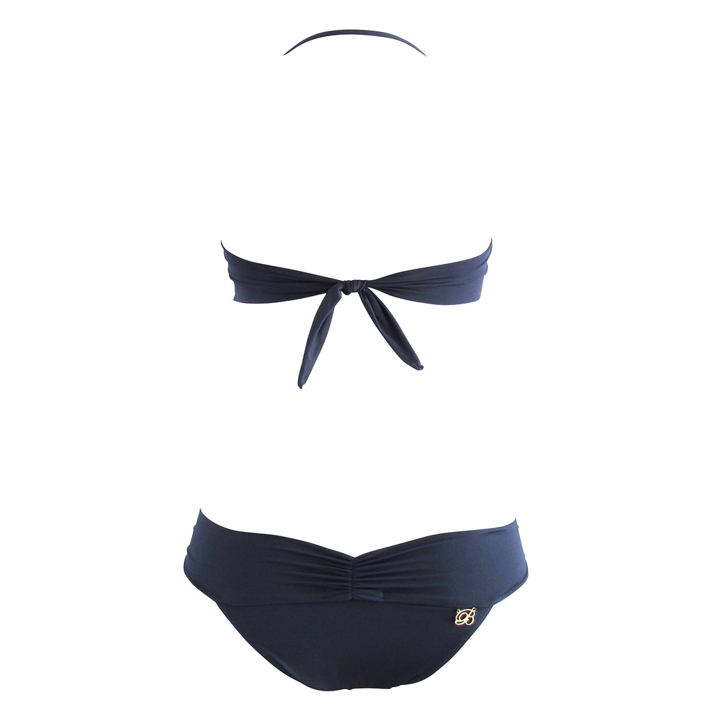 Brigitte Lara Striped Color Block Bandeau Bikini - Navy Blue and Red