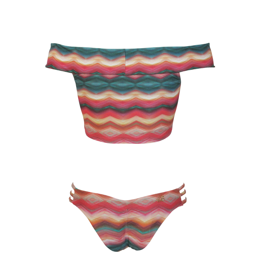 Brigitte Trancoso Tropical Print Off the Shoulder Crop Top Bikini