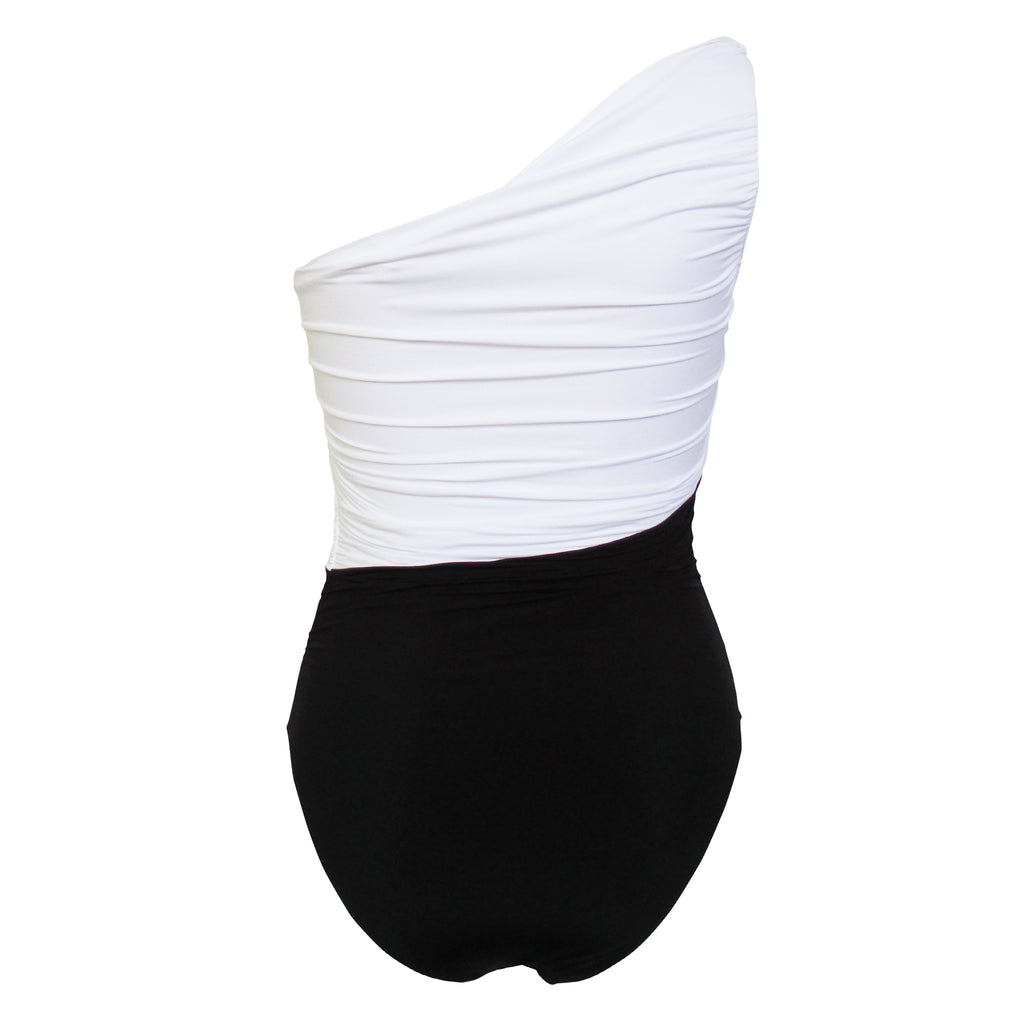 Brigitte Sandra One Shoulder One Piece - White and Black