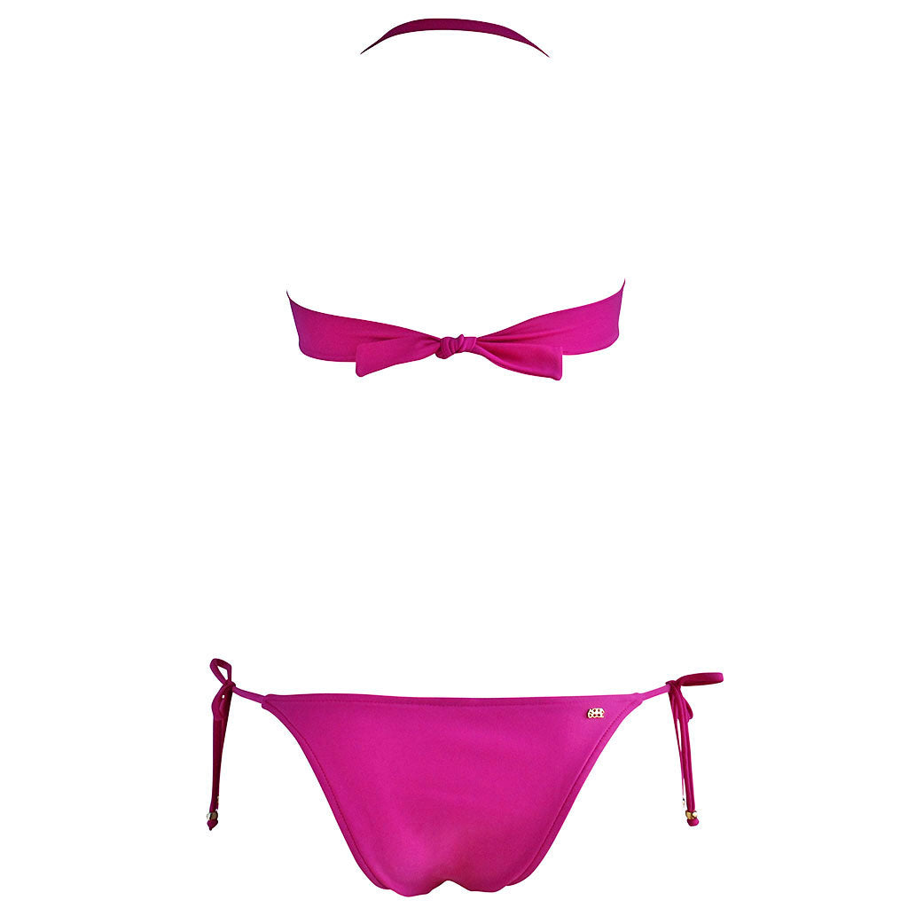 magenta pink bright fuschia chain detail padded bandeau string bikini brazilian