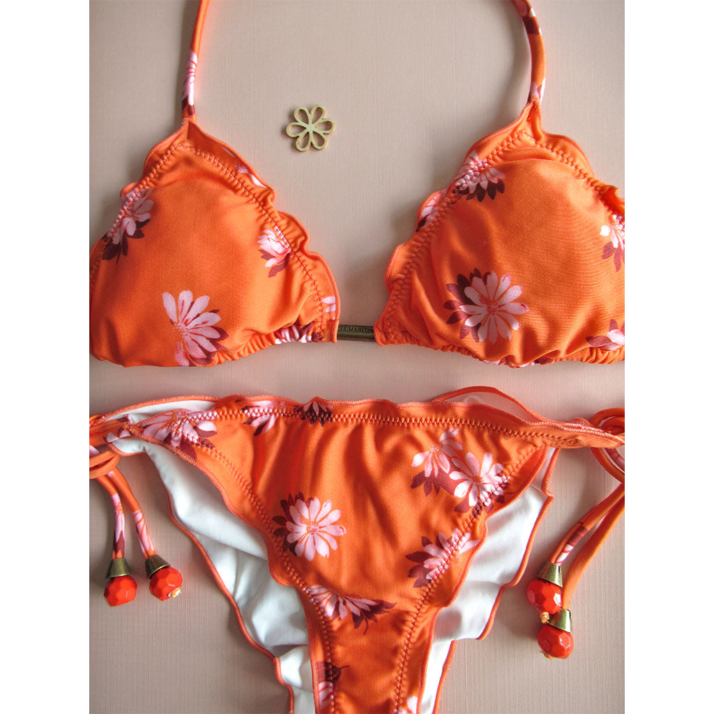 Cia Maritima Two PIece Orange Flower Two Piece Swimsuit
