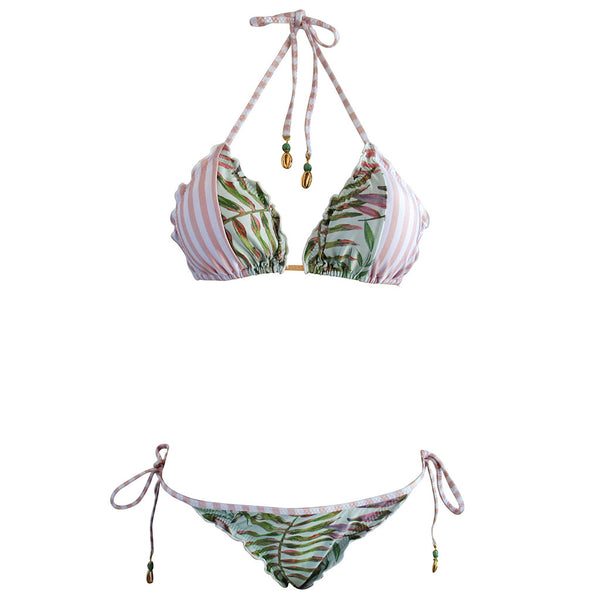 Tropical Leaf and Pink Stripe Bikini - Zuzu Swim - Hype