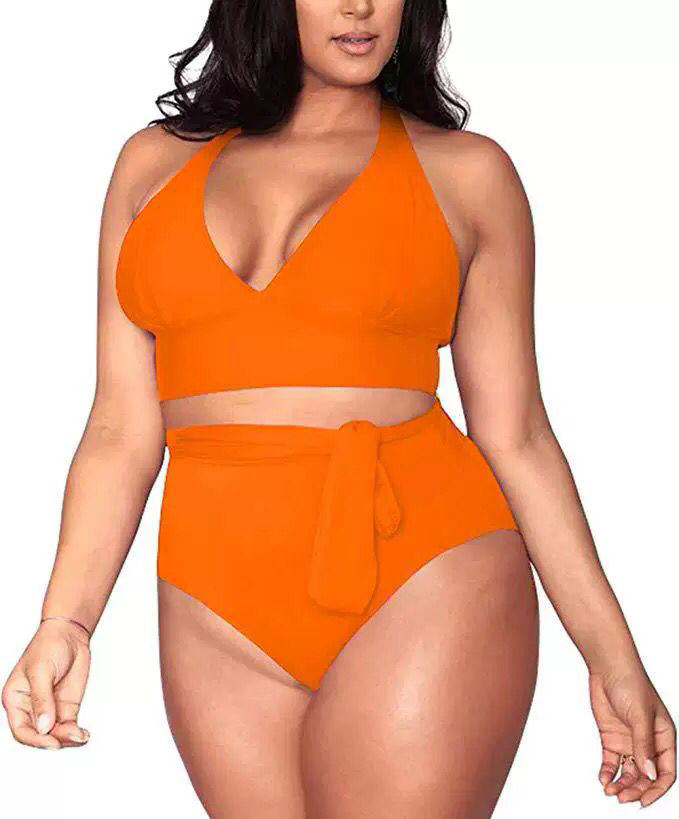 plus size two piece bikini sexy cutest flattering curvy woman orange swimsuit