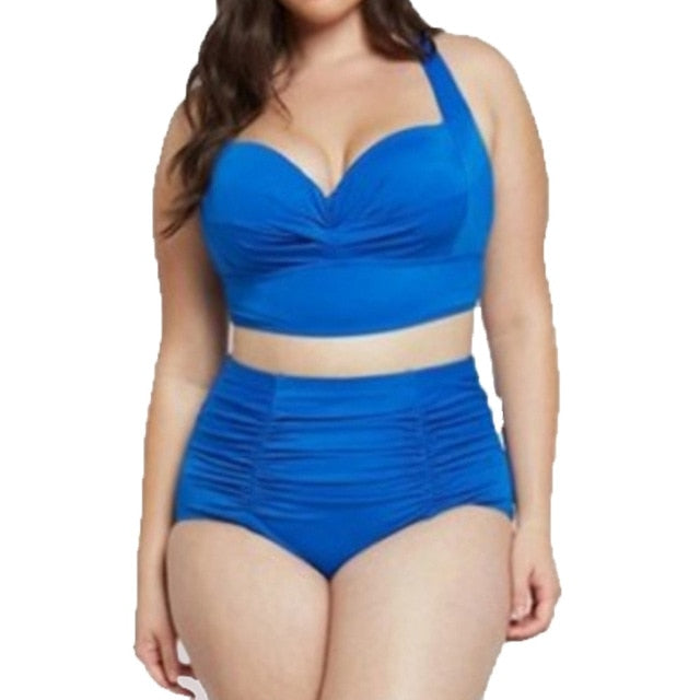 plus size two piece bikini tops and high waist bottoms cutest flattering curvy woman swimwear blue