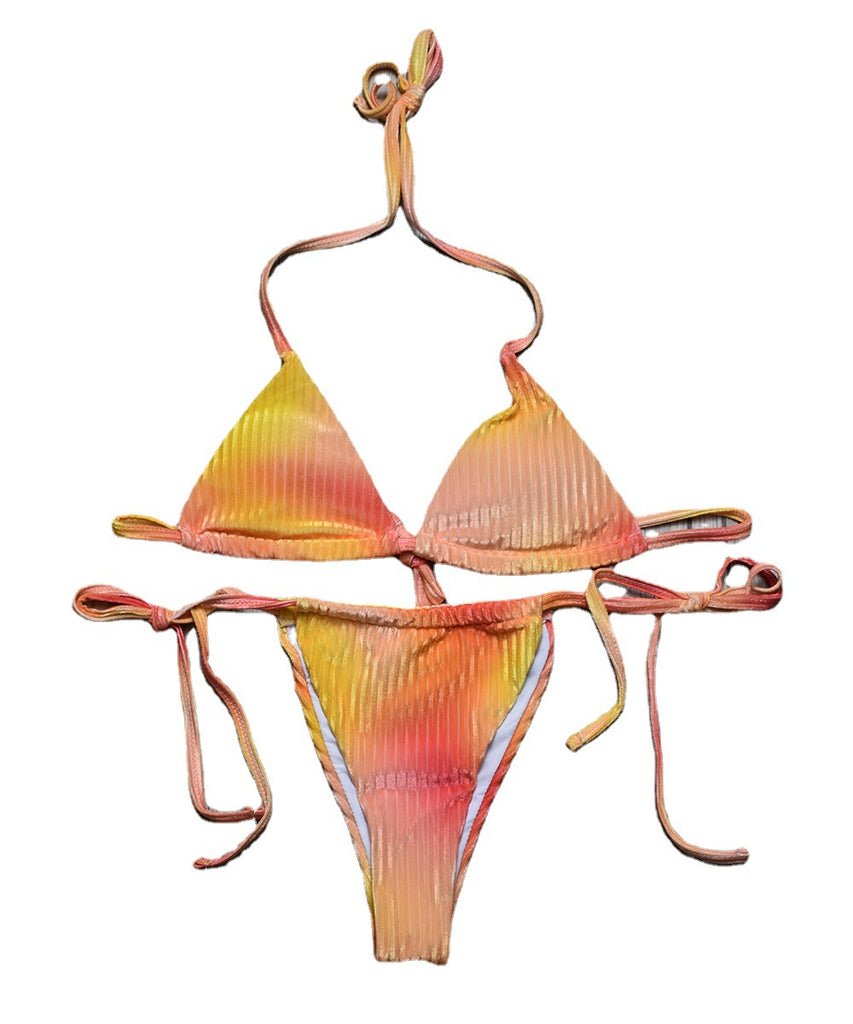 Zuzu Swim Bikinis Peach Gradient Triangle String Brazilian Thong Bikini Set