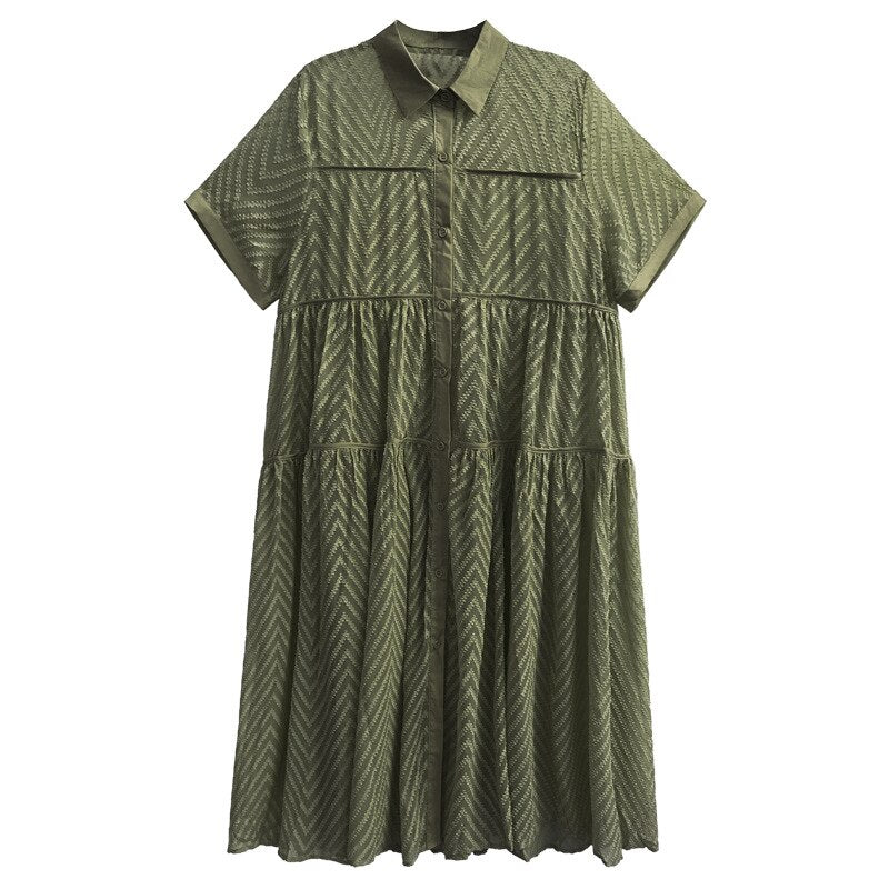 Long Dress Lace Gauze Shirt Dress Casual Women Short Sleeve Dress Summer Over Size Collar Dress