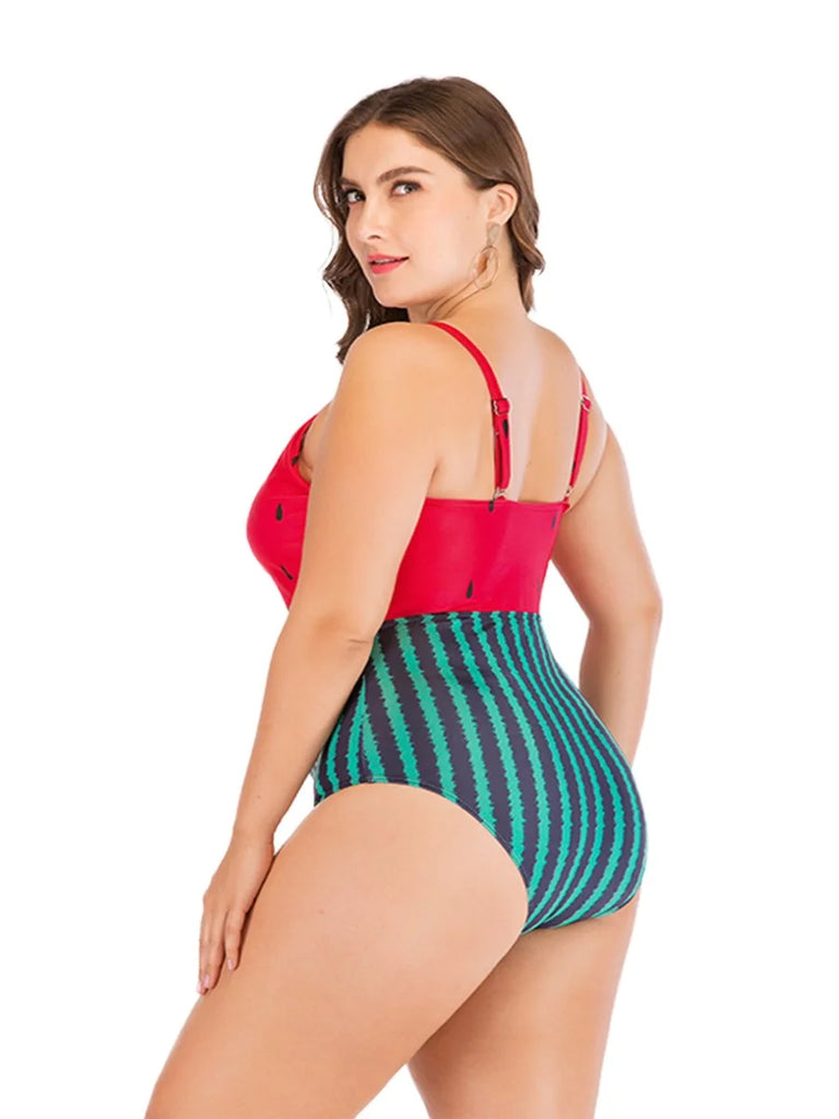 Plus Size Watermelon One Piece Cut Out Swimsuit