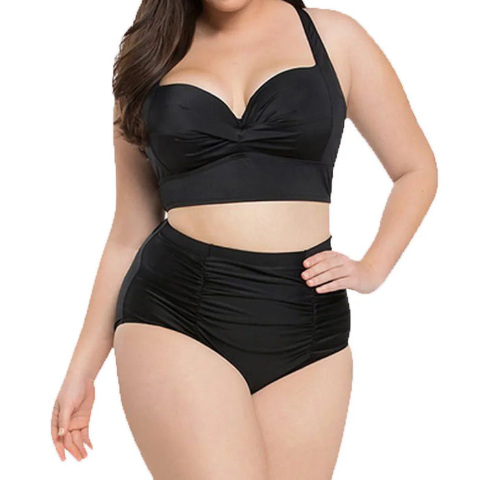 plus size two piece bikini  tops and high waist bottoms cutest flattering curvy woman swimwear black