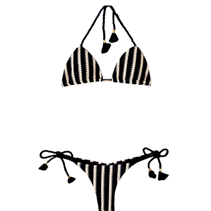 Garota de Luxo Black and Tan Stripes Crochet String Bikini