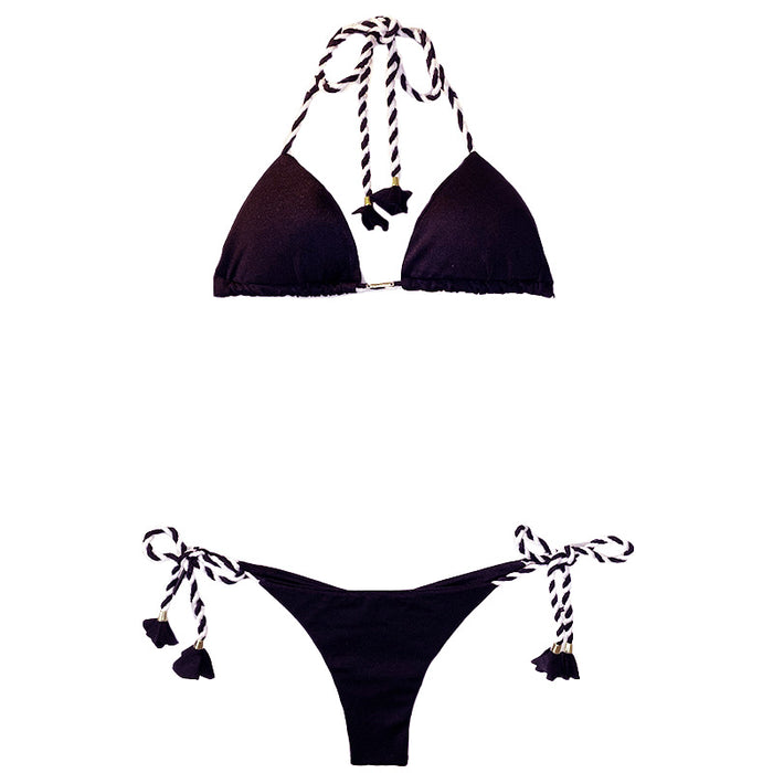 Garota de Luxo Black Brazilian String Bikini with Corded Straps