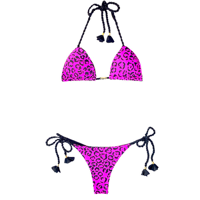 Garota de Luxo Hot Pink and Black Leopard Brazilian String Bikini