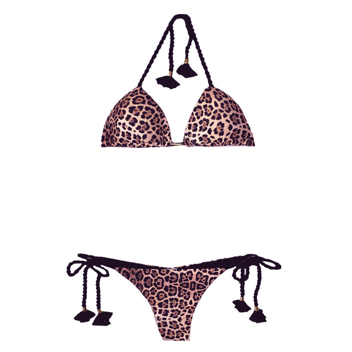 Garota de Luxo Leopard Print Brazilian String Bikini with Corded Straps