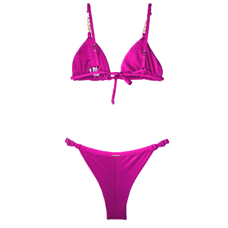 Garota de Luxo Magenta Pink Brazilian Triangle Bikini with Chain Detail