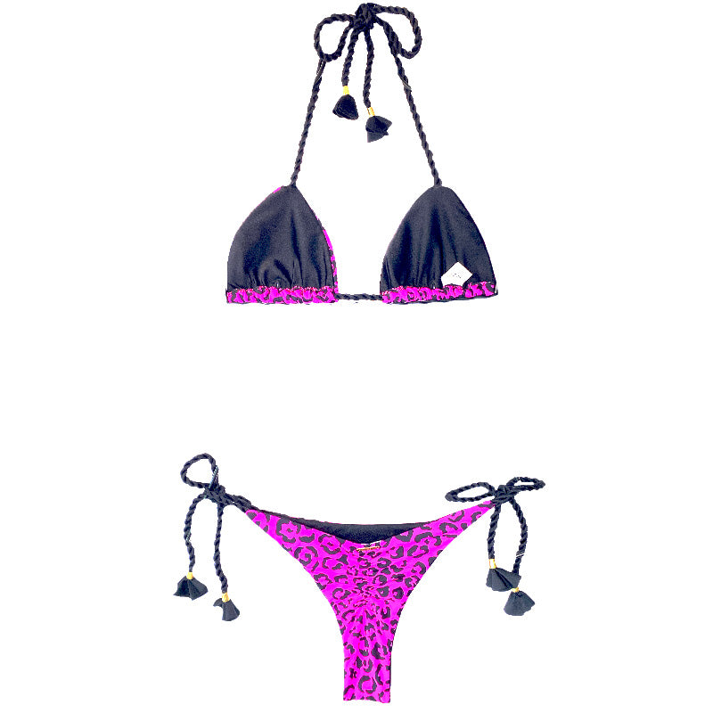 Garota de Luxo Hot Pink and Black Leopard Brazilian String Bikini