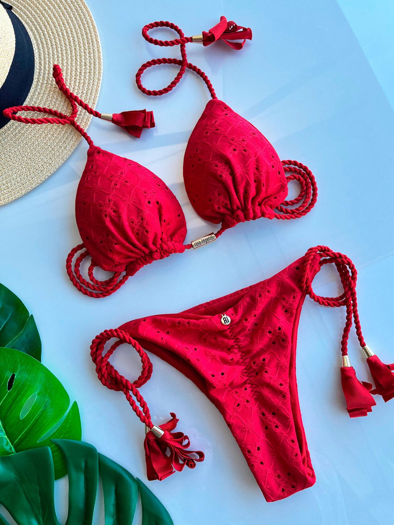 Rosa Imperial Red Lace Brazilian String Bikini