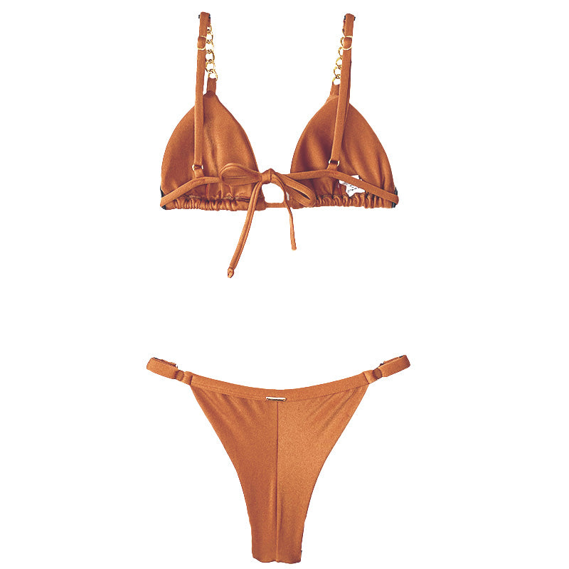 Garota de Luxo Rust Orange Triangle Bikini with Chain Straps