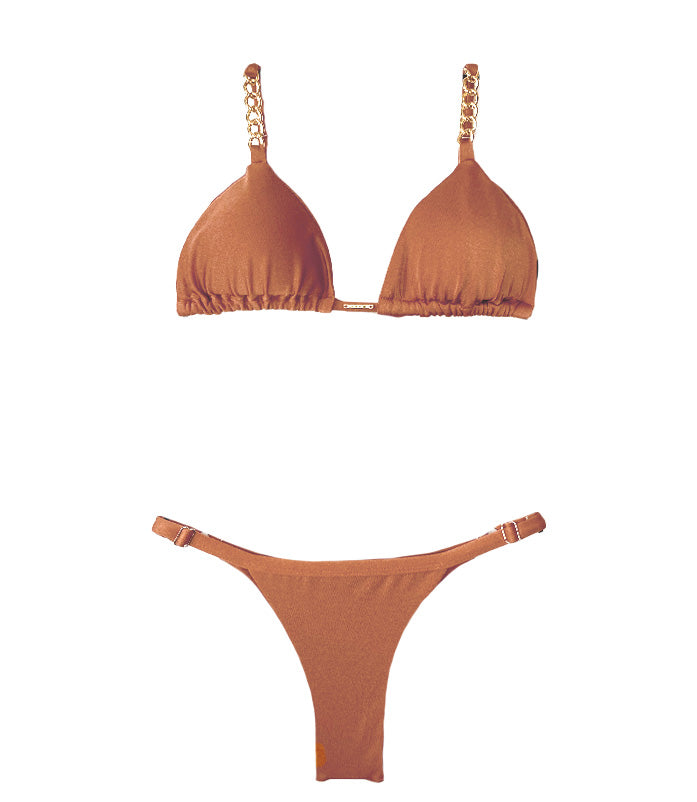 Garota de Luxo Rust Orange Triangle Bikini with Chain Straps