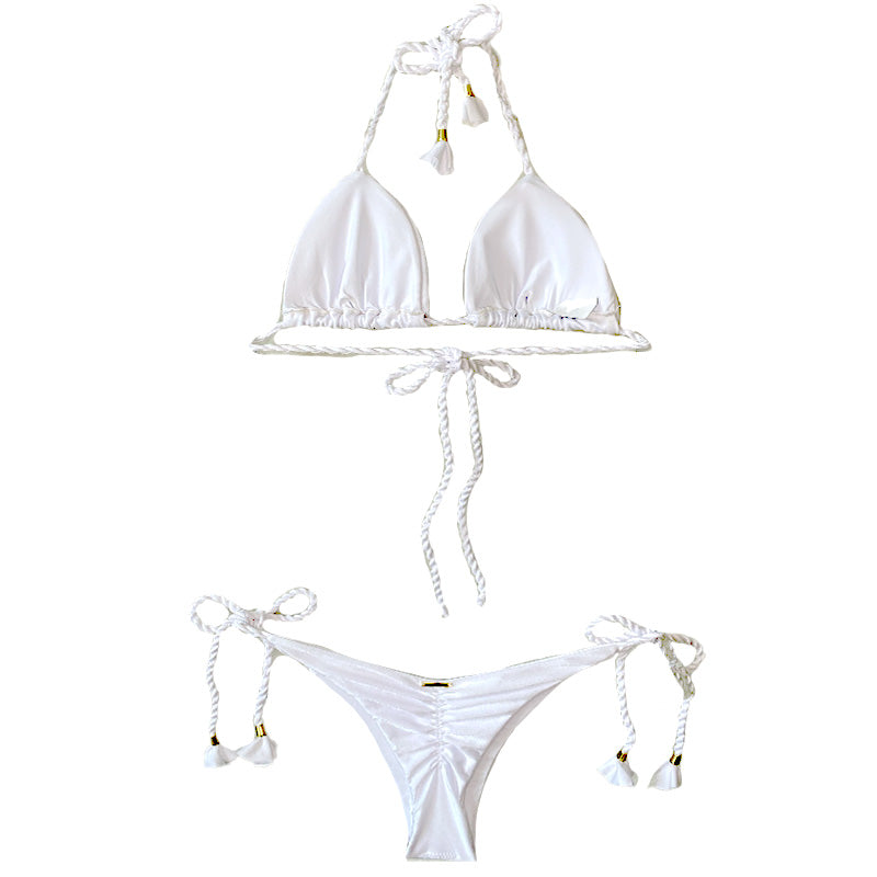 Garota de Luxo White Brazilian String Bikini with Corded Straps