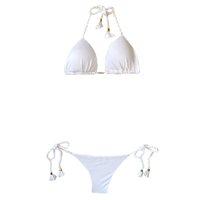 Garota de Luxo White Brazilian String Bikini with Corded Straps