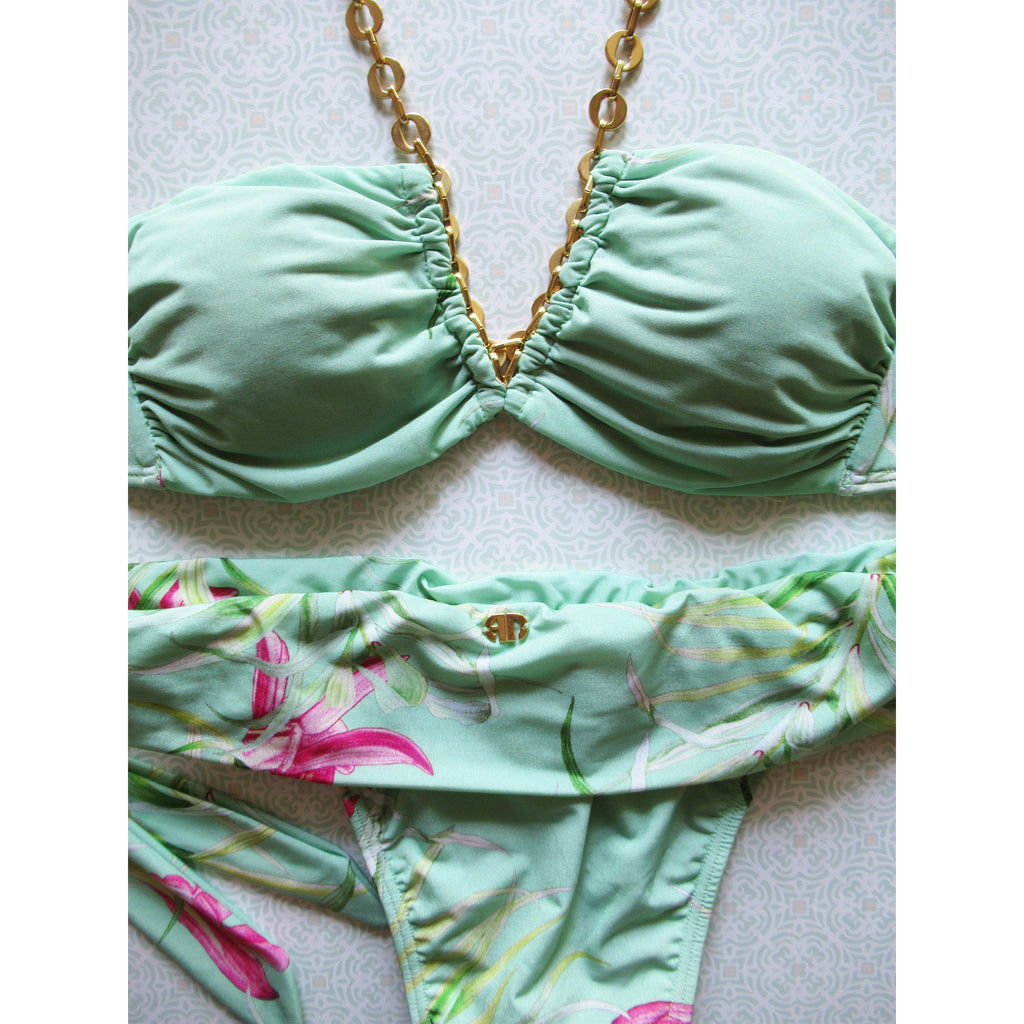 adriana degreas mint light green floral bikini chain detail cute brazilian flat image