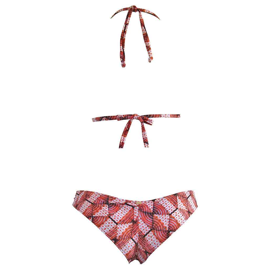 orange geometric print brazilian bikini designer swimwear back view