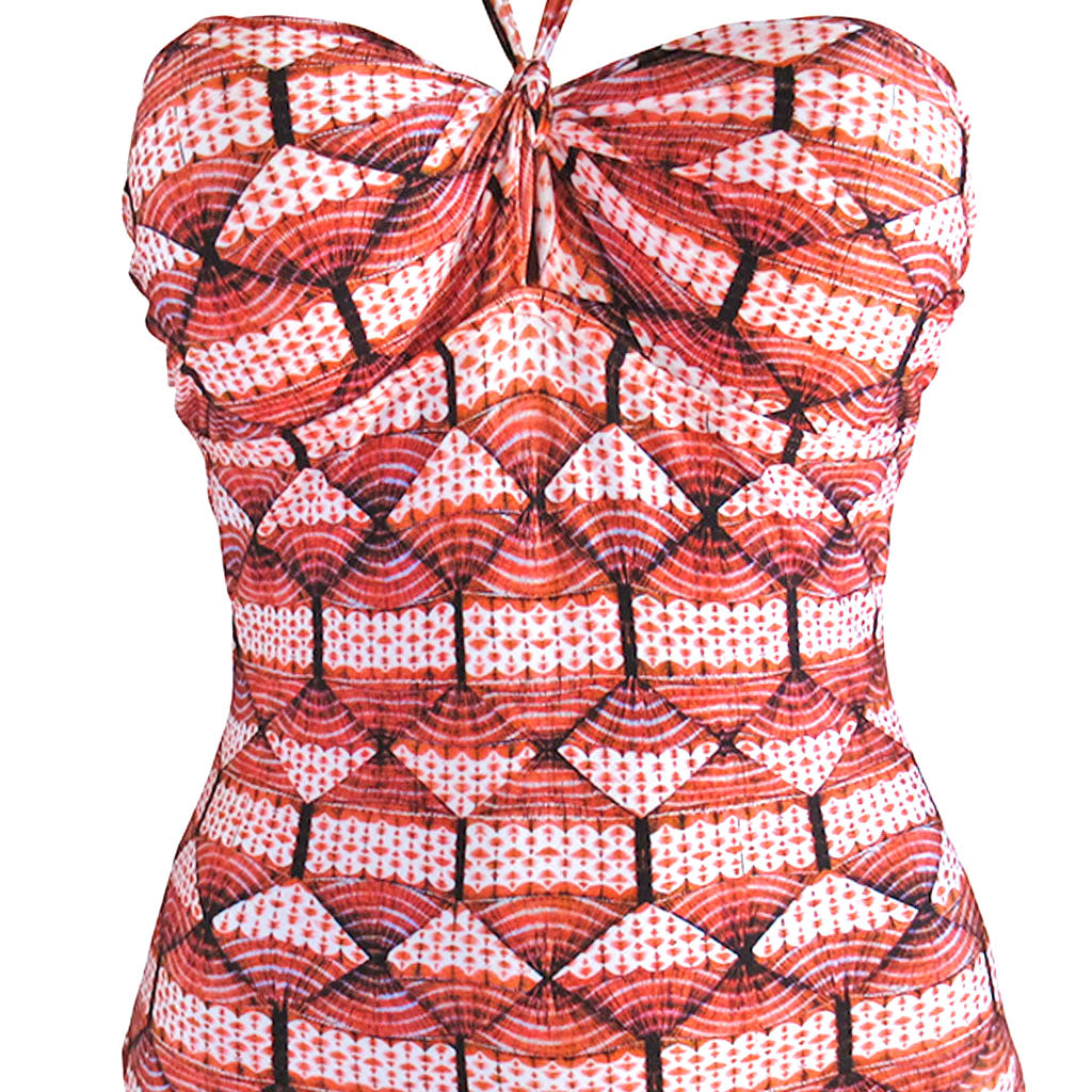 orange batik print one piece swimming suit halter tank tankini women swimwear