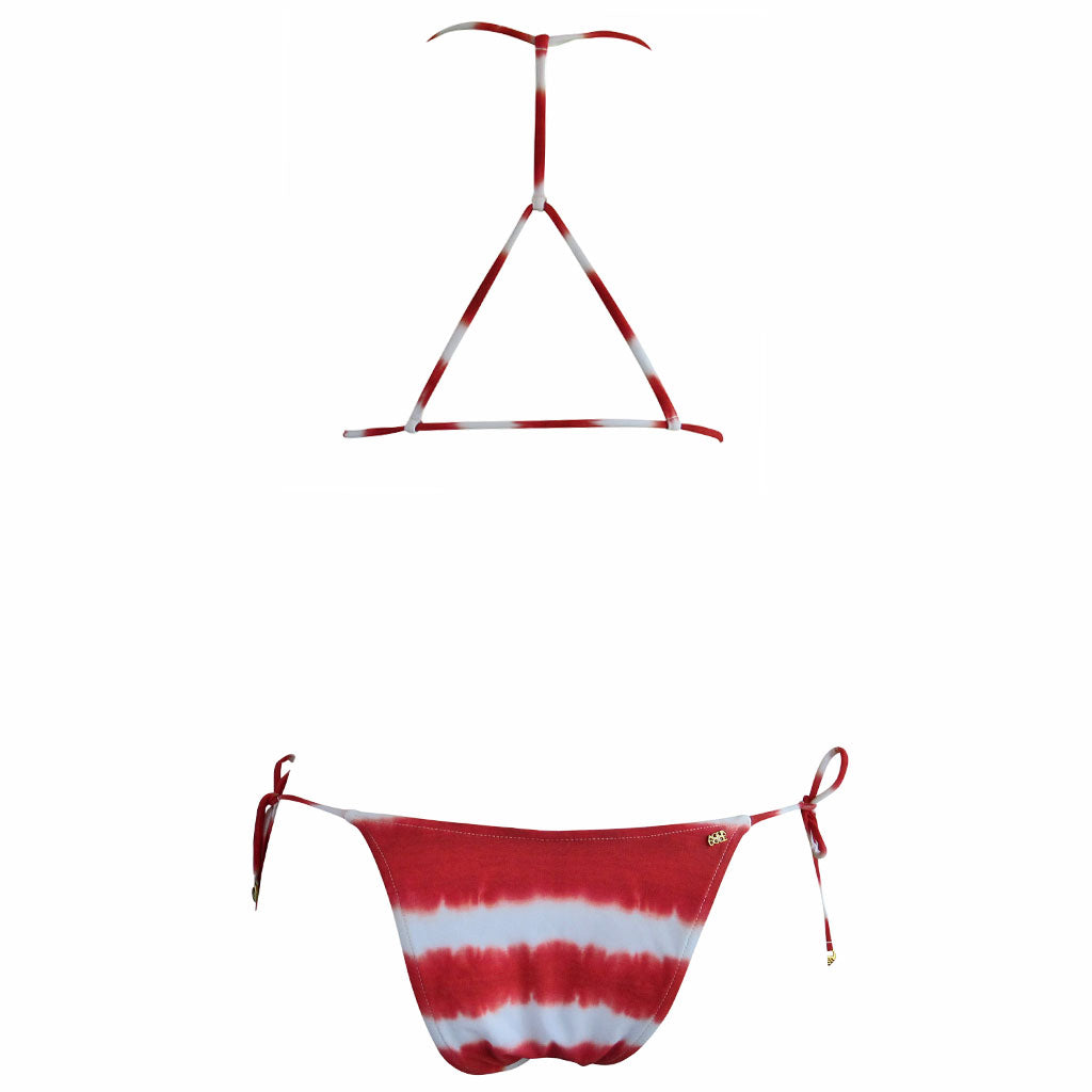 red white tie dye string bikini padded removeable stripe top back view