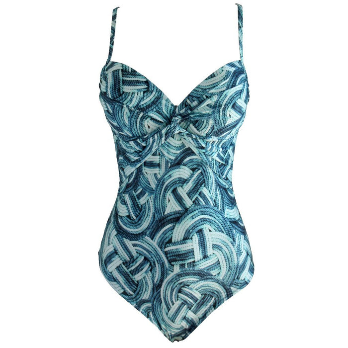 Beautiful Turquoise Print Luxury One Piece Womens Swimming Suit Swimwear Designer Classic