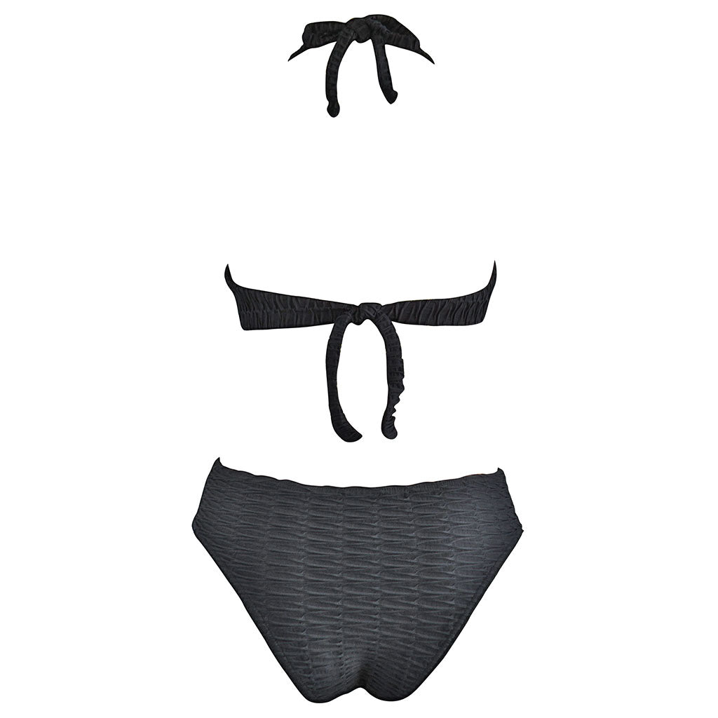 black textured high waist bikini women's bathing suit