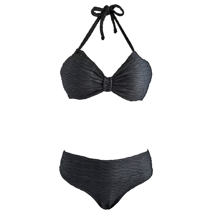 black high waisted bikini padded top textured fabric women's two piece swimsuit