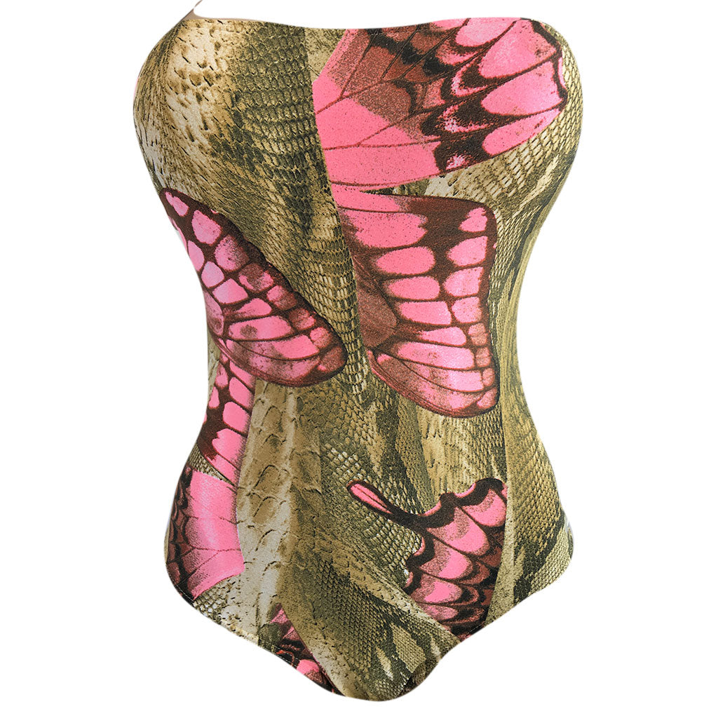 pink butterfly snakeskin tank style tankinj swimsuit lne piece women's fashion
