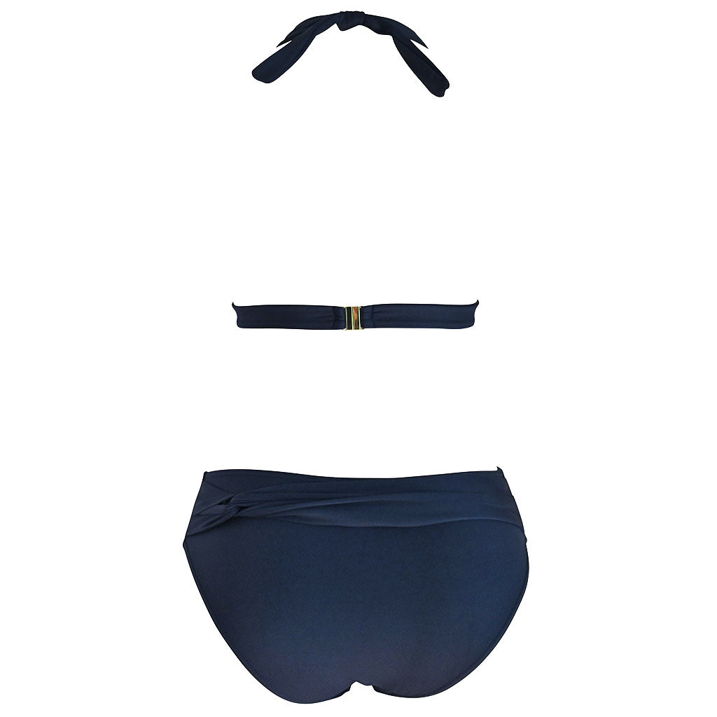 navy blue two piece women's swimming suit full coverage bikini