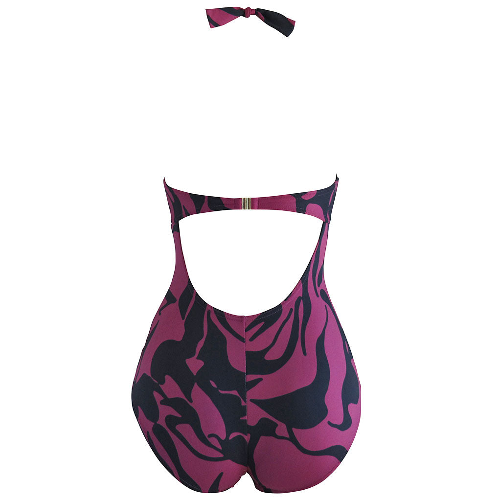 navy blue purple magenta aloha floral print women's one piece tankini swimsuit