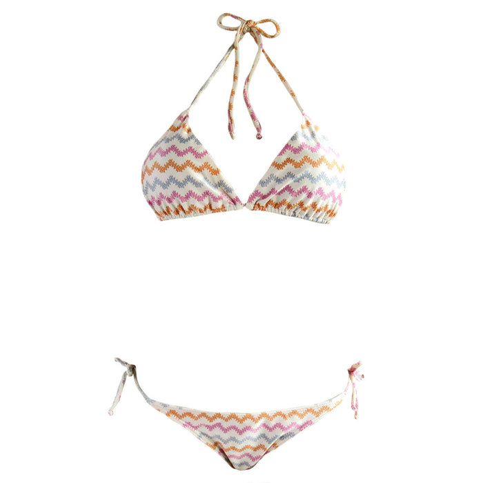Pastel Zig Zag Stripe Print Triangle Top Womens Brazilian Bikini With Cheeky String Bottom