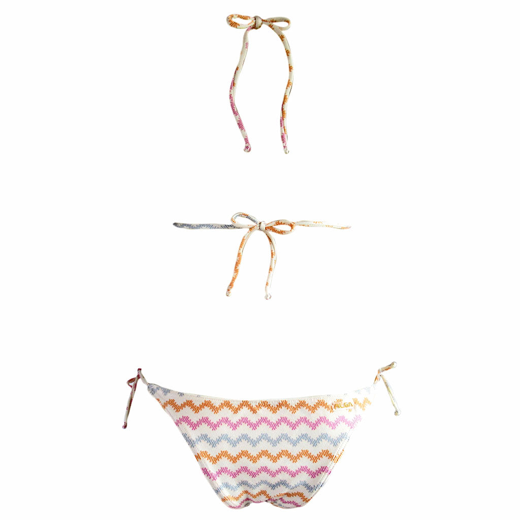pink orange blue white zig zag stripes string triangle brazilian bikini back view