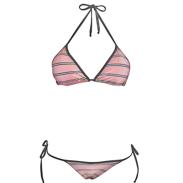 Pink Varsity Stripe Womens Triangle Top Brazilian Bikini With Cheeky String Bottoms