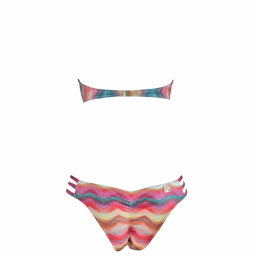 Brigitte Trancoso Tropical Sunset Print Zipper Bandeau Bikini