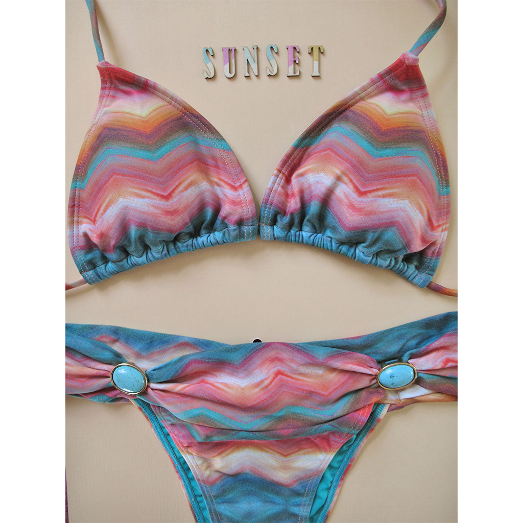 Brigitte Tati Jeweled Triangle Bikini - Trancoso Tropical Print